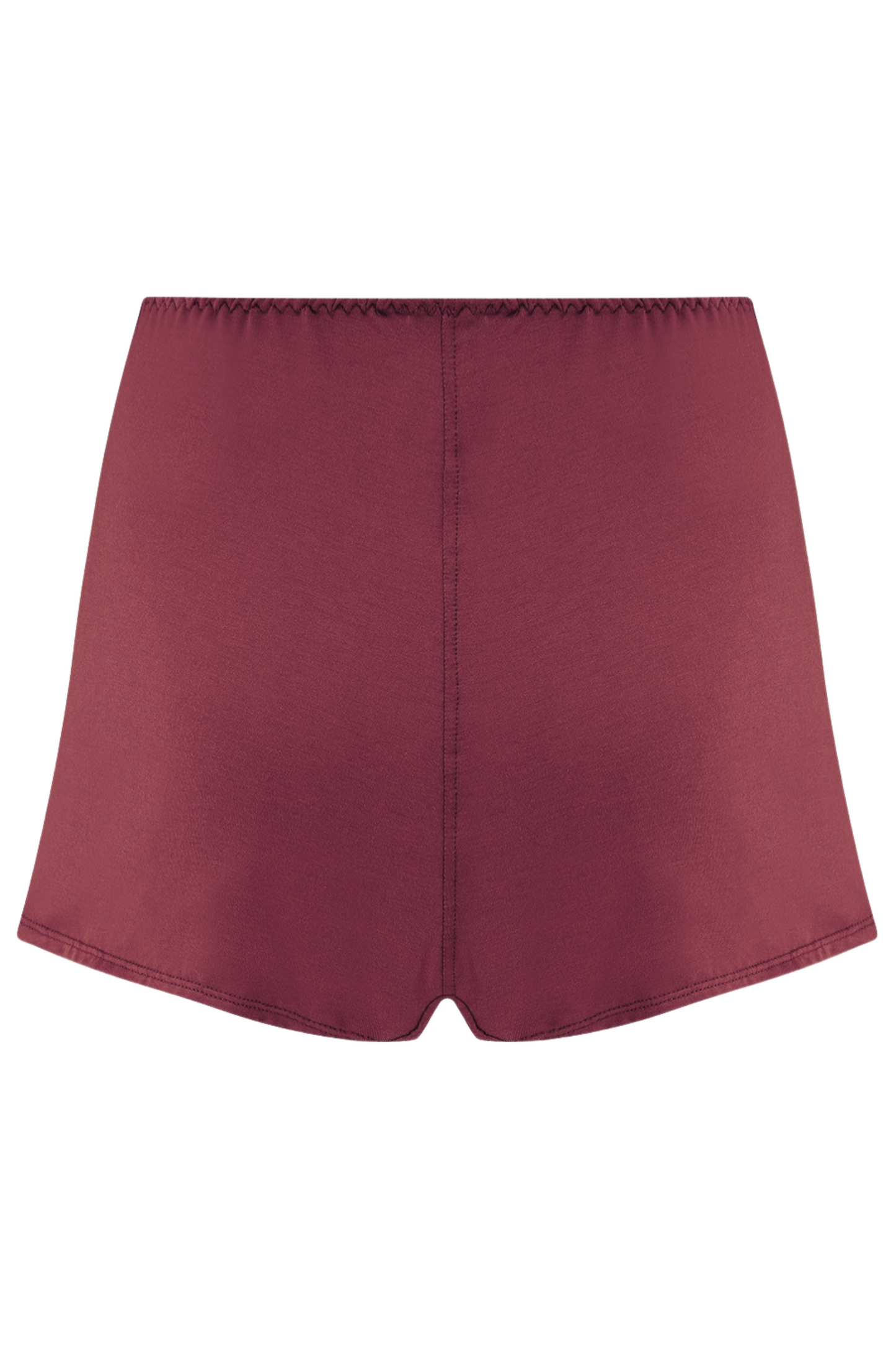 Burgundy shorts against a neutral background - made from sustainable Austrian micromodal from beech trees. Handcrafted in England