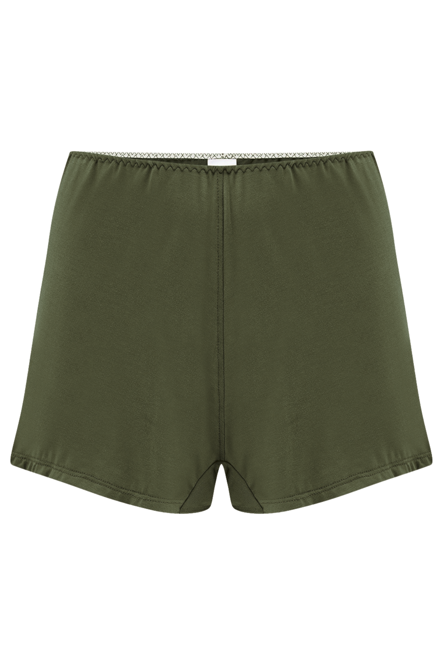 Green shorts made from Austrian Micromodaol from sustainable beech trees on a white background- handcrafted in england
