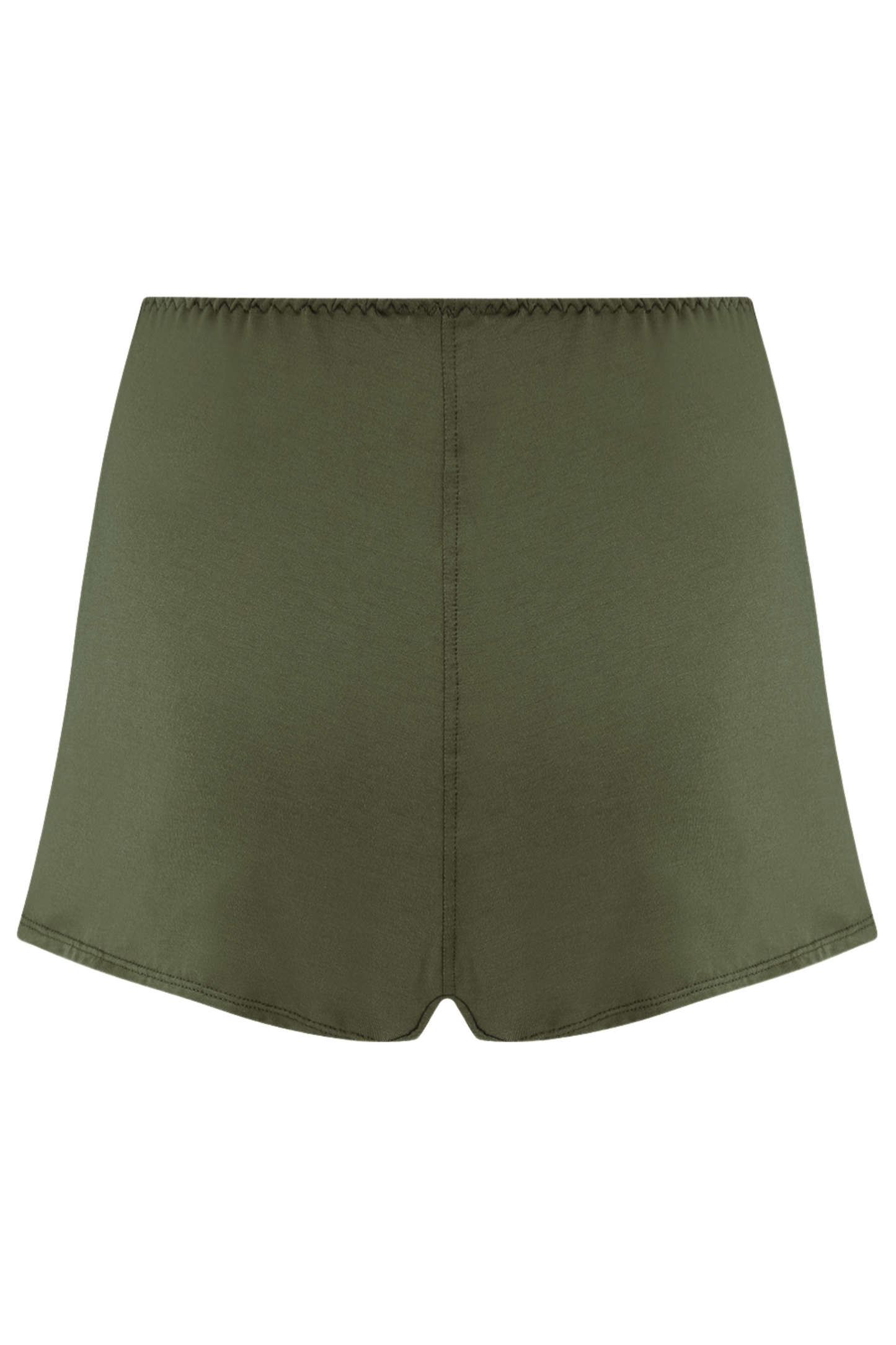Green shorts on a white background made from Austrian micromodal from sustainable beech trees. Handcrafted in England.