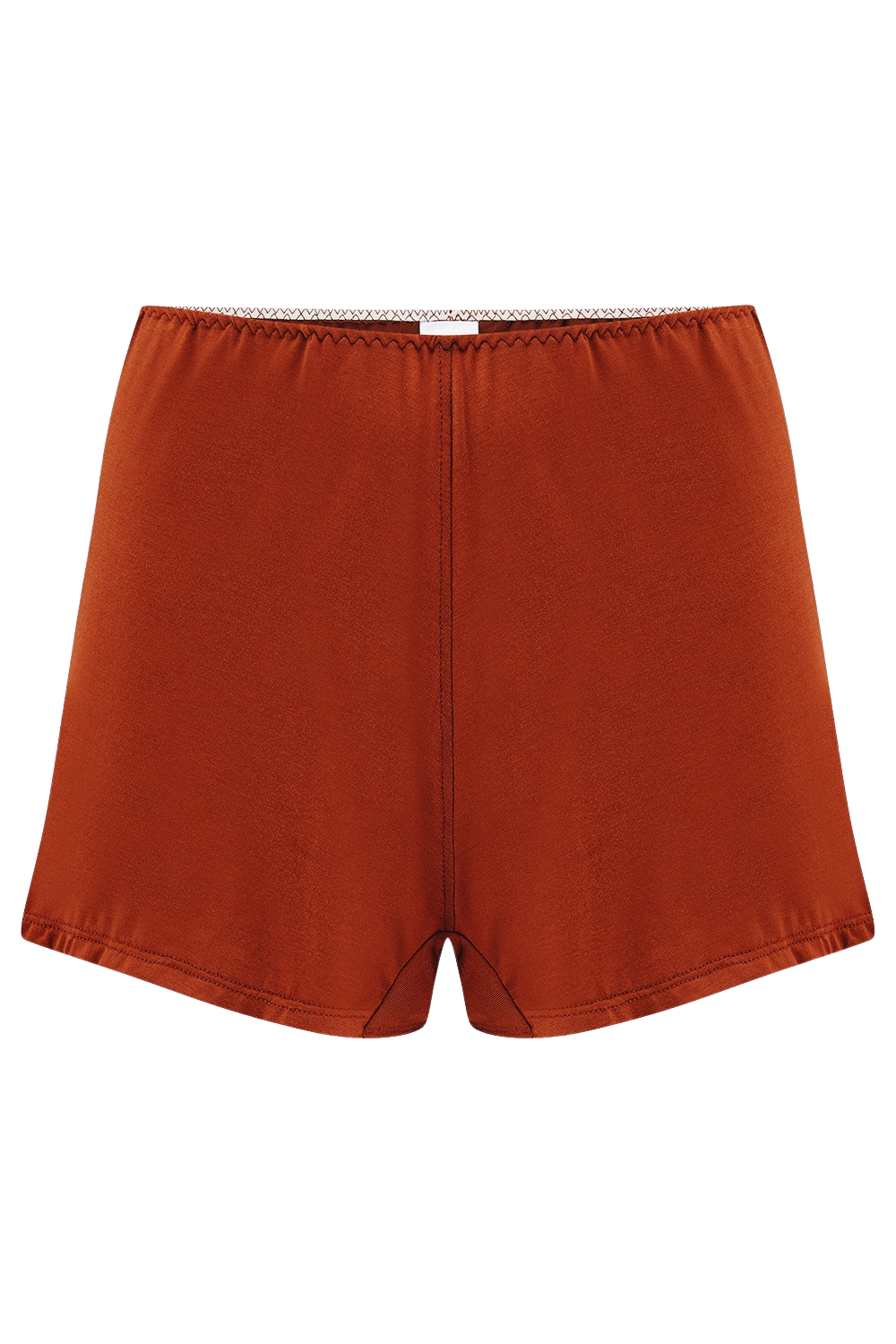 Cosy Charlotte shorts in spiced terracotta - made from supersoft Austrian micromodal jersey from trees and made in England.