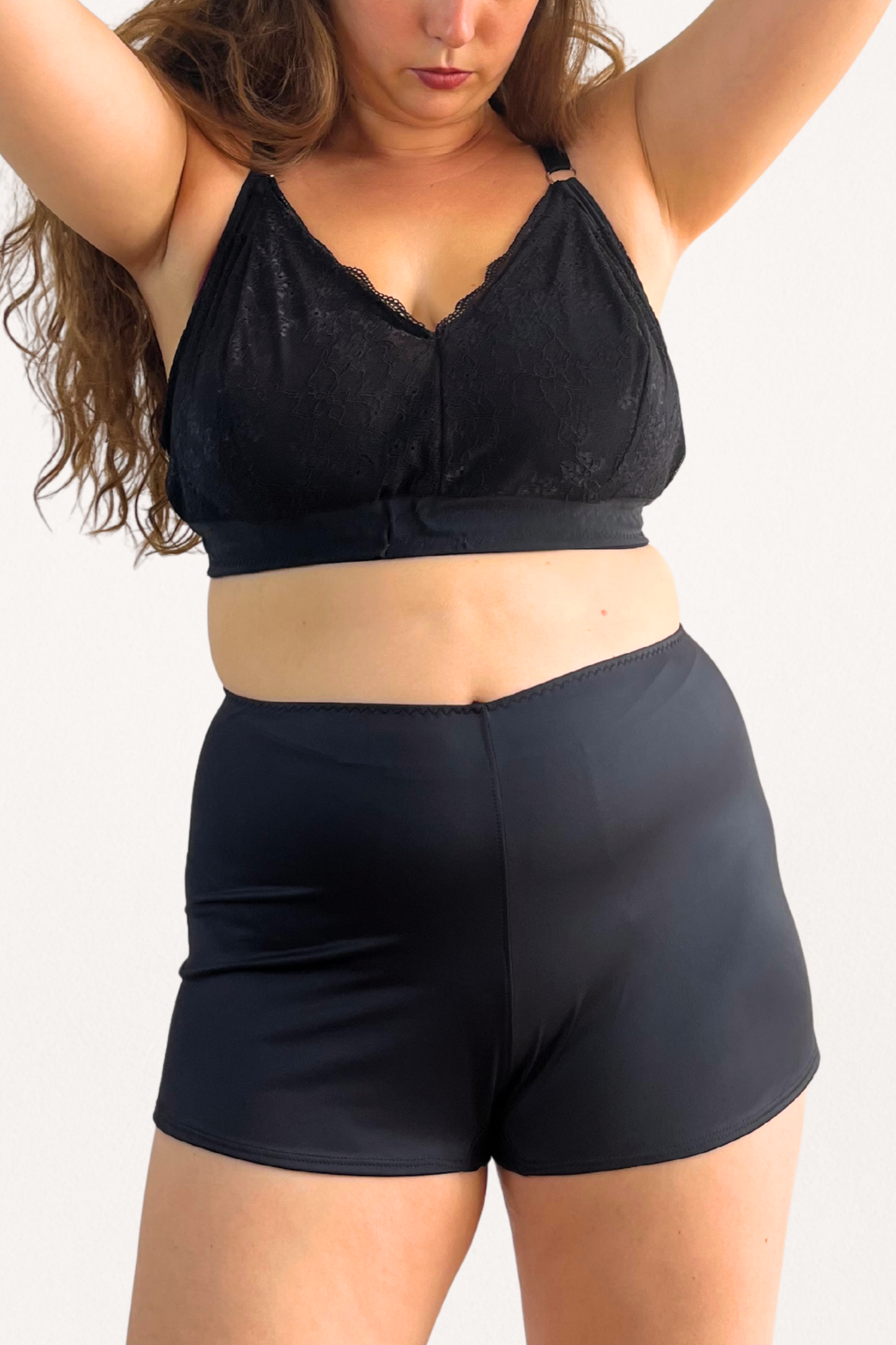 Cosy charlotte shorts in black beauty made from recycled fishing nets. Handmade in England