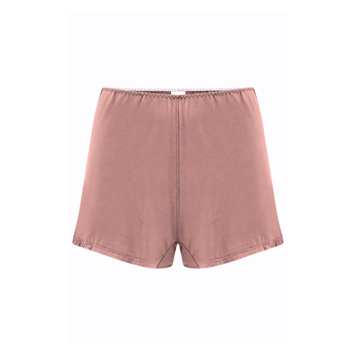 Cuurve Cosy Charlotte Shorts in Blush, front view on white background showing waistband and hem detail