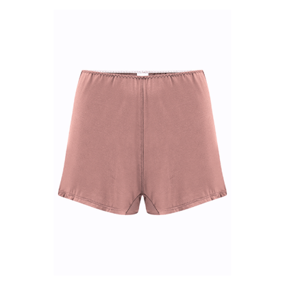 Cuurve Cosy Charlotte Shorts in Blush, front view on white background showing waistband and hem detail