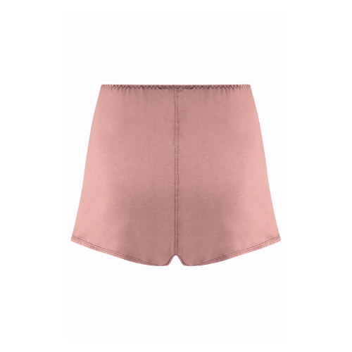 Cuurve Cosy Charlotte Shorts in Blush, back view on white background showing waistband and hem detail