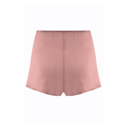 Cuurve Cosy Charlotte Shorts in Blush, back view on white background showing waistband and hem detail