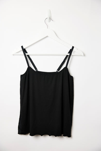Cuurve Sweet Sienna cami top, black lyocell jersey, front view on hanger