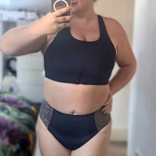 Sarah wearing Cuurve on a low-energy day