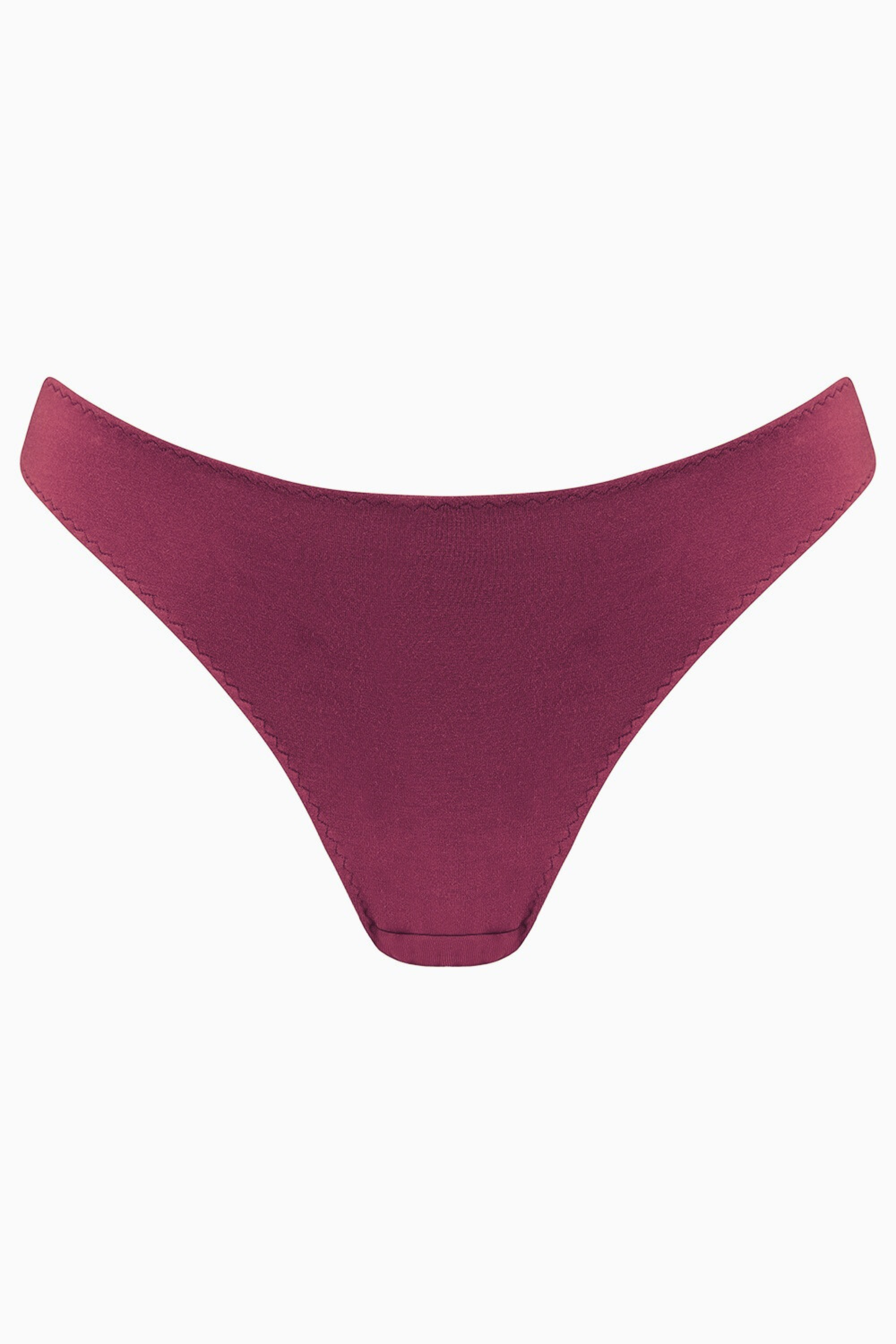 Burgundy low rise brief for women, designed to be loose and non-constricting for sensitive or swollen bodies, with a smooth front panel.
