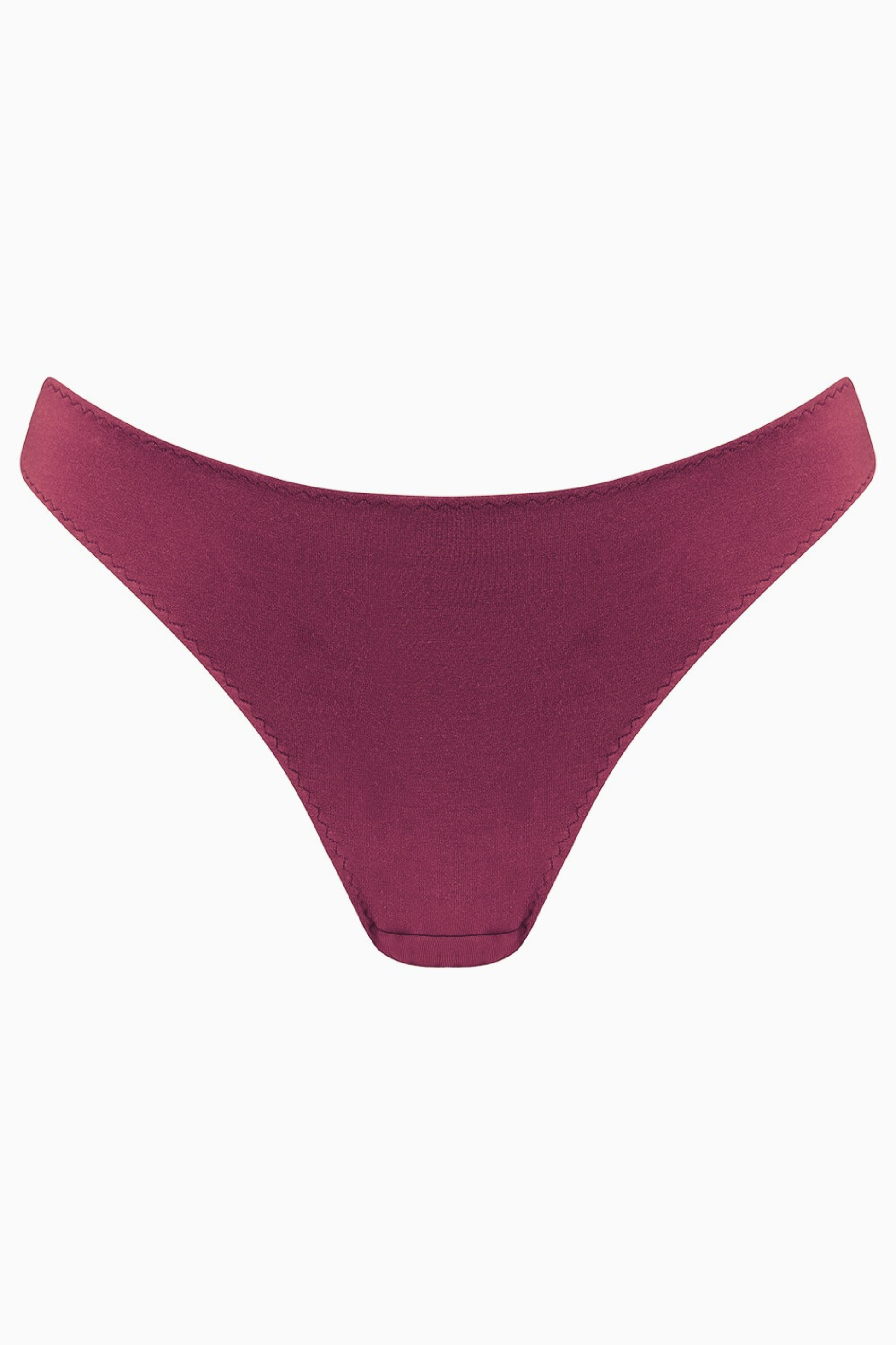 Burgundy low rise brief for women, designed to be loose and non-constricting for sensitive or swollen bodies, with a smooth front panel.