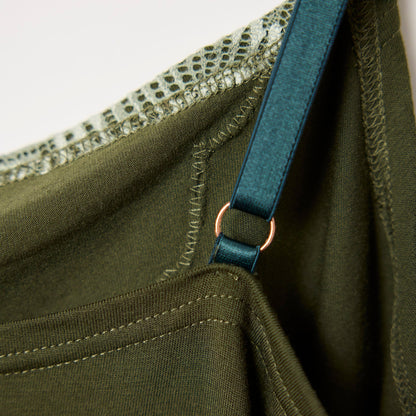 The Calm Clara Cami, a Dark Olive modal cowl-neck cami, product photo 4 of 6